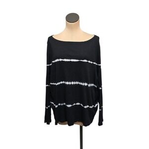 AllSaints Shirt Womens Small Black White Tie Dye Boat Neck Long Sleeve Oversized